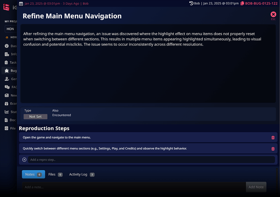 Bug Tracker Screenshot